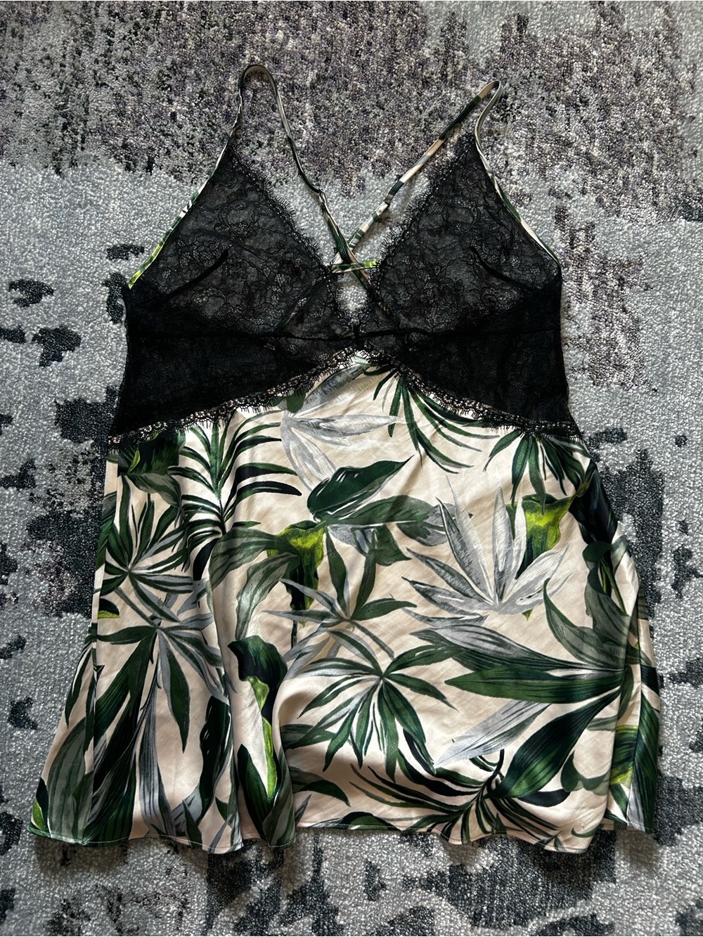 Victoria's Secret Black Lace & Green Tropical Satin Cami
